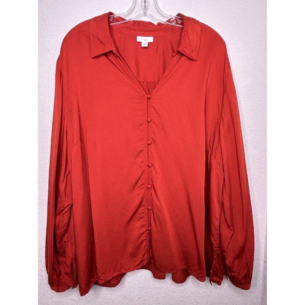 J Jill Top Rust 2x Soft Luxe Button-Front Shirt I… - image 1